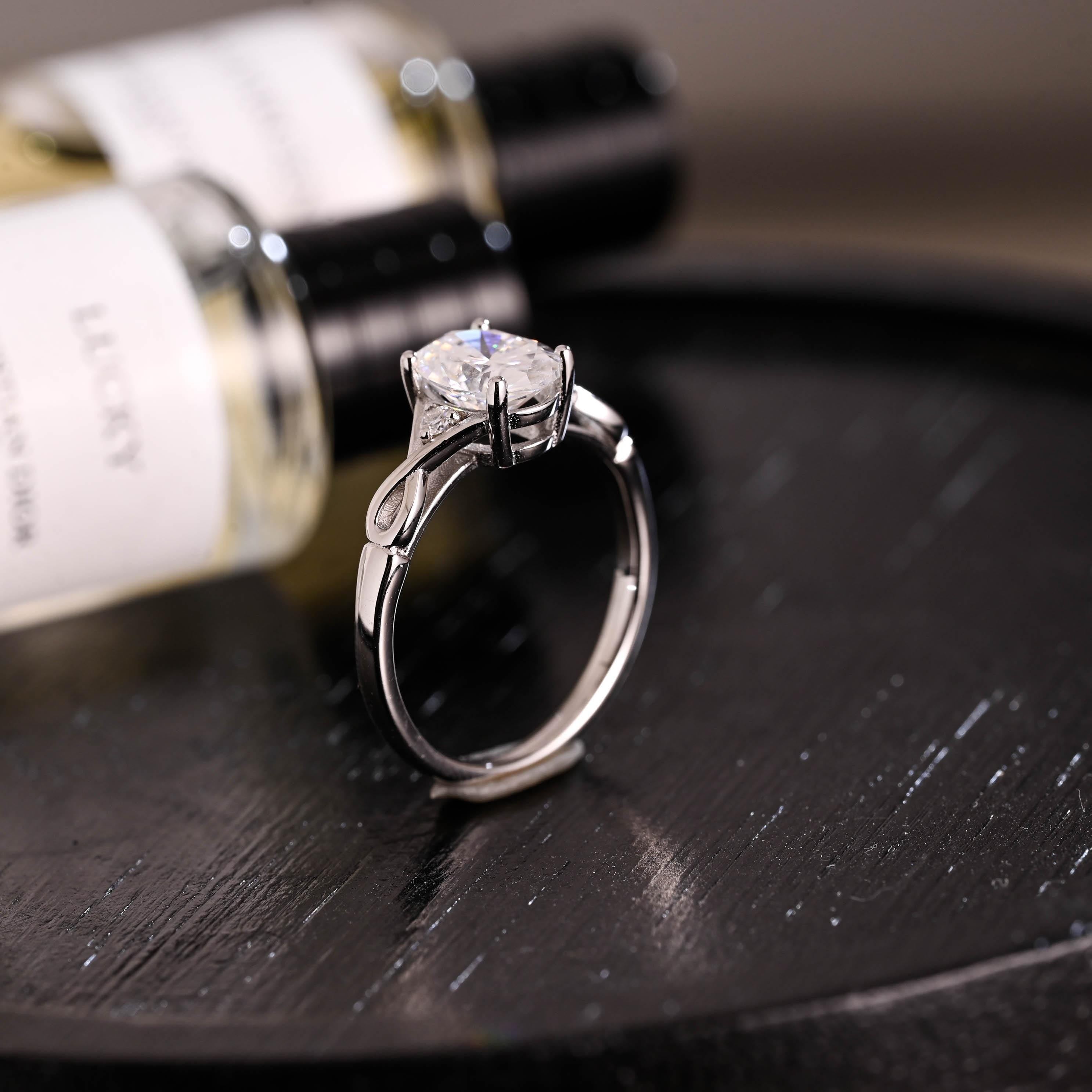 Solid Gold Oval Cut Moissanite Engagement Ring, Anniversary Gift for Women