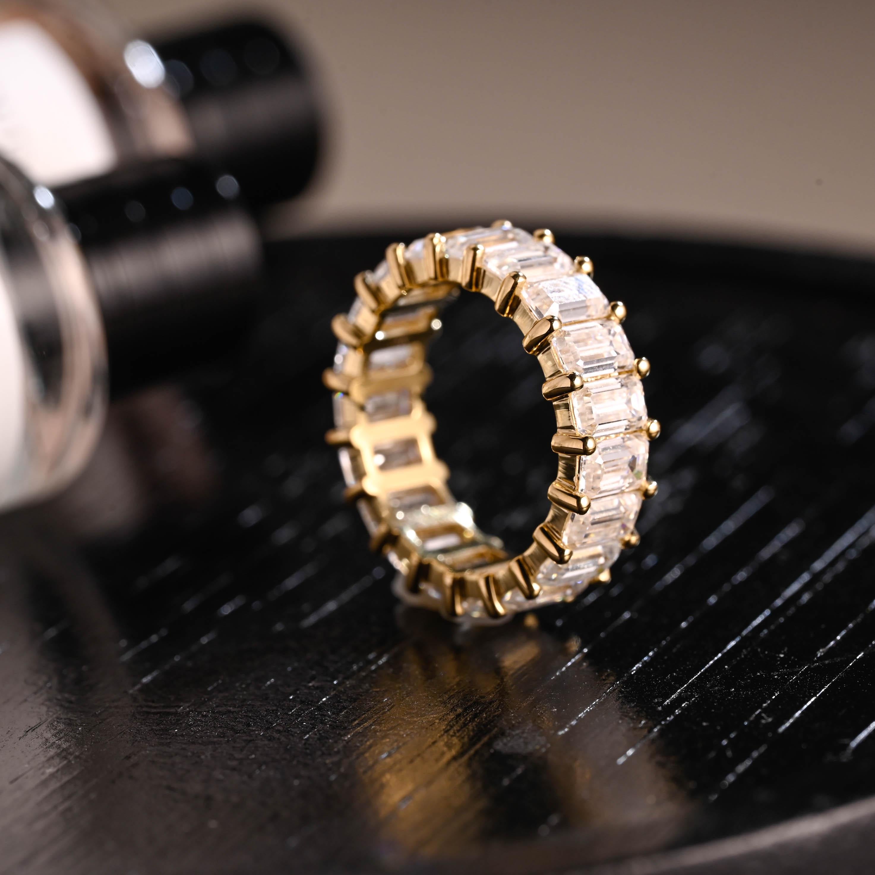 Solid Gold 3*5mm Baguette Moissanite Eternity Wedding Band, Statement Ring