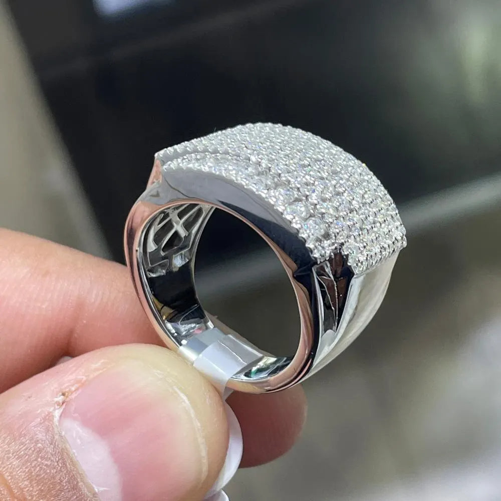 Iced Out Moissanite Pinky Ring: 925 Sterling Silver Hip Hop Jewelry