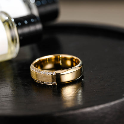 Solid Gold Round Cut Moissanite Wedding Band, Anniversary Ring
