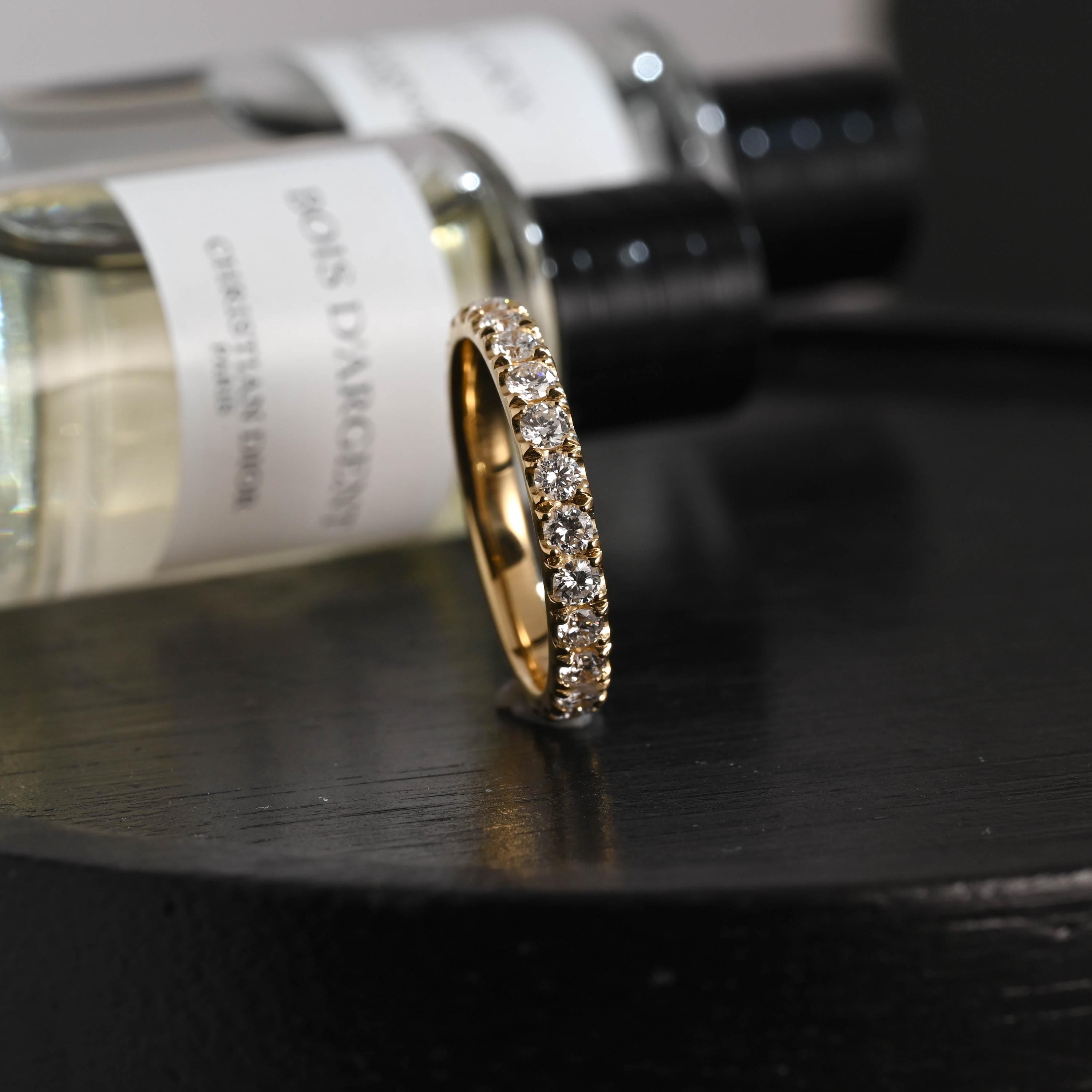 Solid Gold 3mm Round Cut Moissanite Wedding Band, Anniversary Ring
