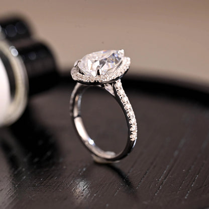 Vintage Style Pear Cut Moissanite Engagement Ring, Solid Gold Halo Pear Moissanite Wedding Ring