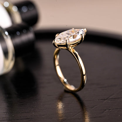 Solid Gold Solitaire Marquise Cut Moissanite Solid Gold Engagement Ring, Anniversary Ring