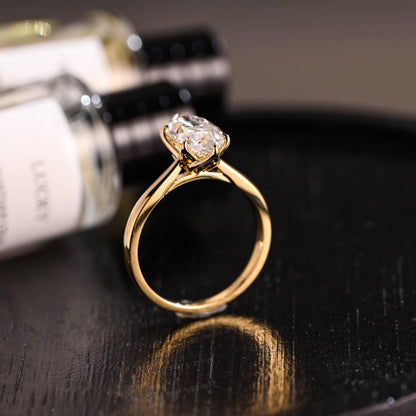Tulip Set Solitaire Marquise Cut Moissanite Engagement Ring, Solid Gold Cathedral Setting Ring