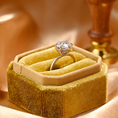 Two Tone Hidden Halo Round Cut Moissanite Engagement Ring, Round Cut Classic 6-Prong Wedding Ring