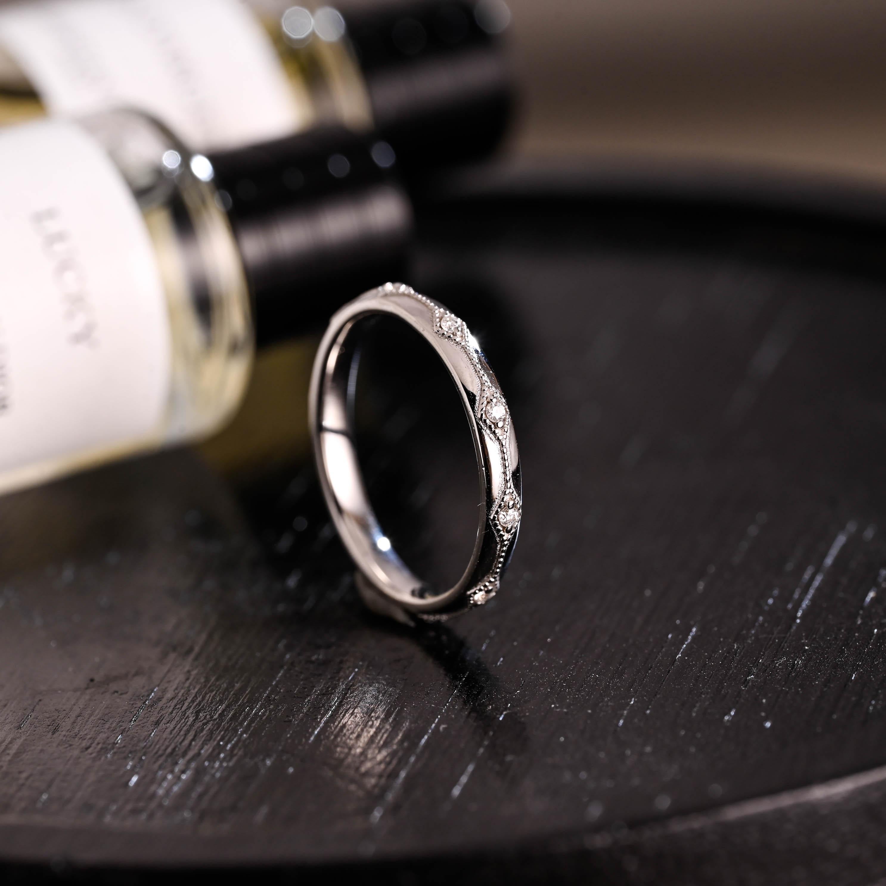 Solid Gold Moissanite Wedding Band, Round Cut Matching Ring