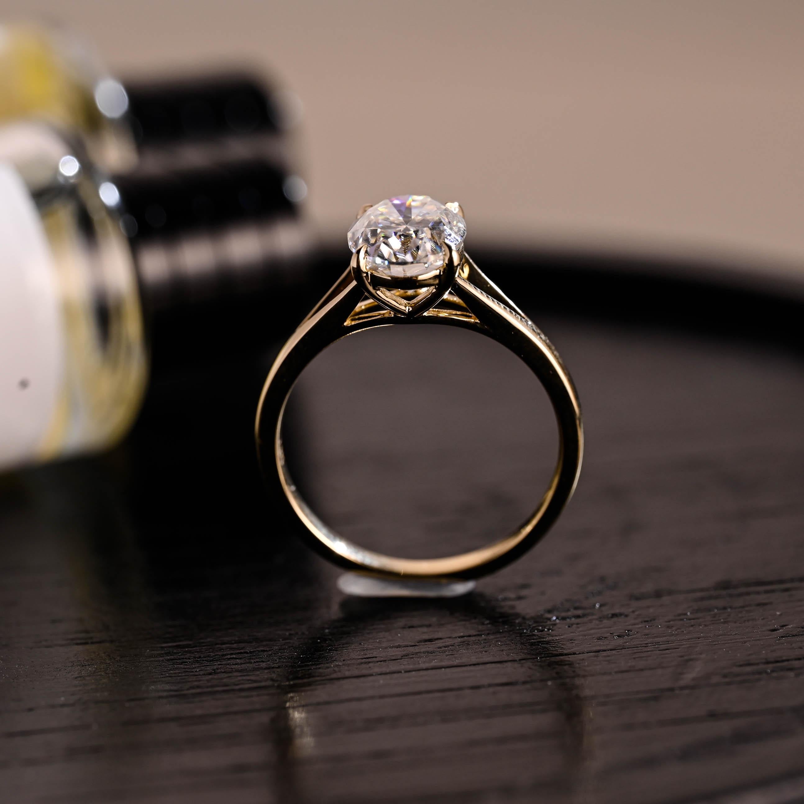 Solid Gold Solitaire Oval Cut Moissanite Engagement Ring, Anniversary Ring for Women