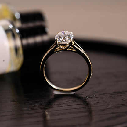 Solid Gold Solitaire Oval Cut Moissanite Engagement Ring, Anniversary Ring for Women