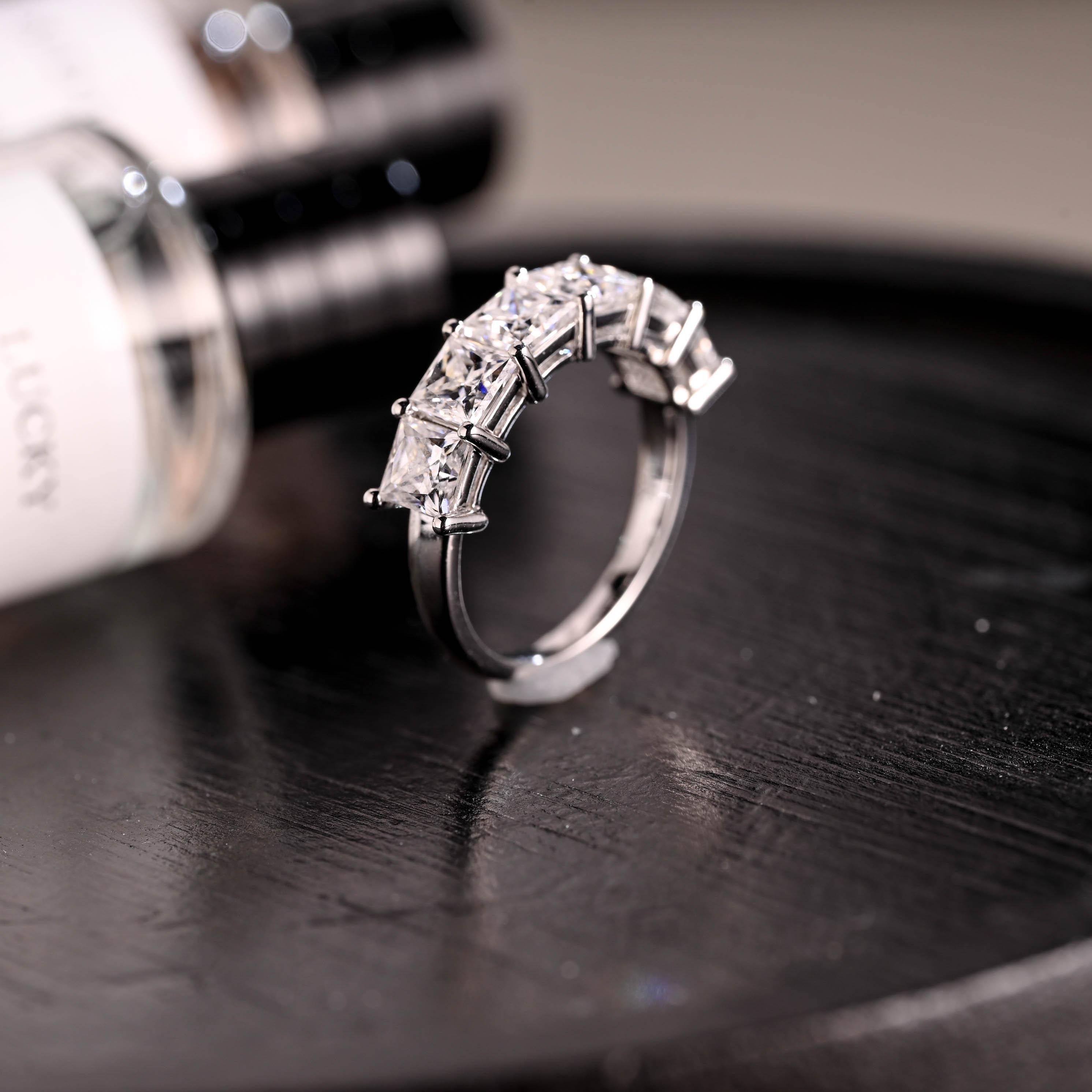 Solid Gold Princess Cut Moissanite Wedding Band, Stackable Ring