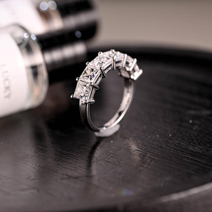 Solid Gold Princess Cut Moissanite Wedding Band, Stackable Ring