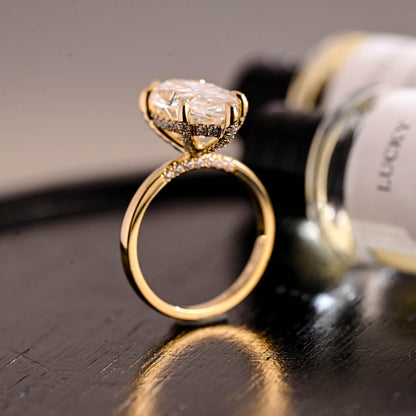 Prong Pave Marquise Cut Moissanite Ring, Solid Gold Wedding Ring, Anniversary Gift