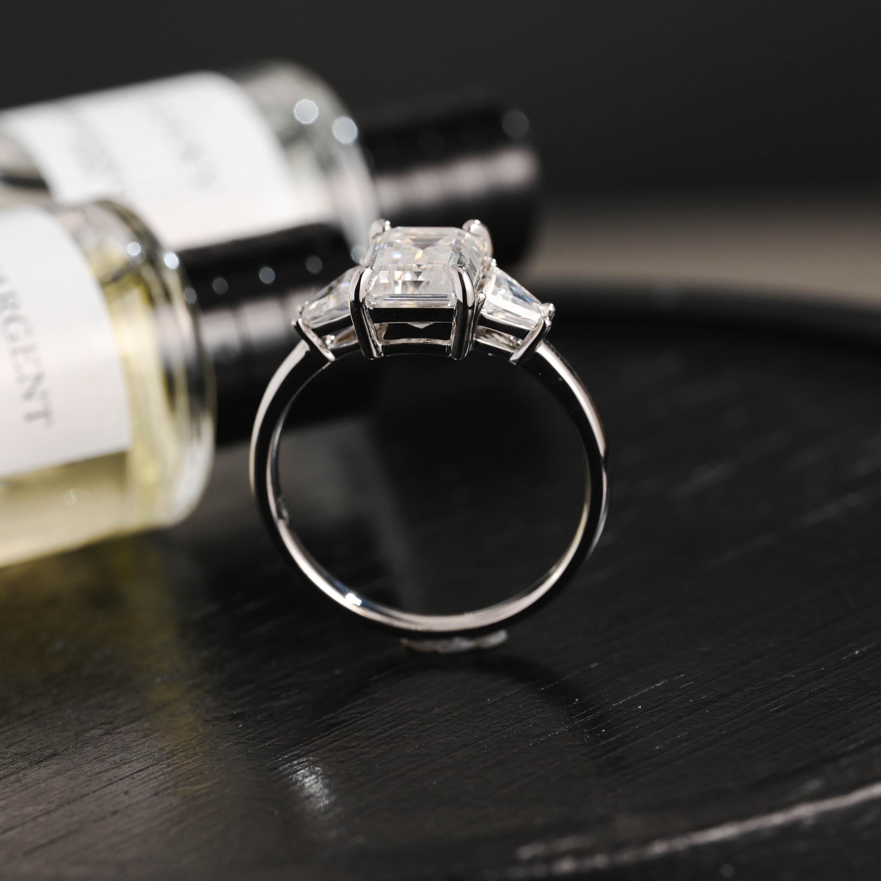 Solid Gold Emerald Cut Moissanite Engagement Ring, Proposal Ring, Promise Ring, Wedding Ring, Anniversary Gift Birthday Gift for Women Wife