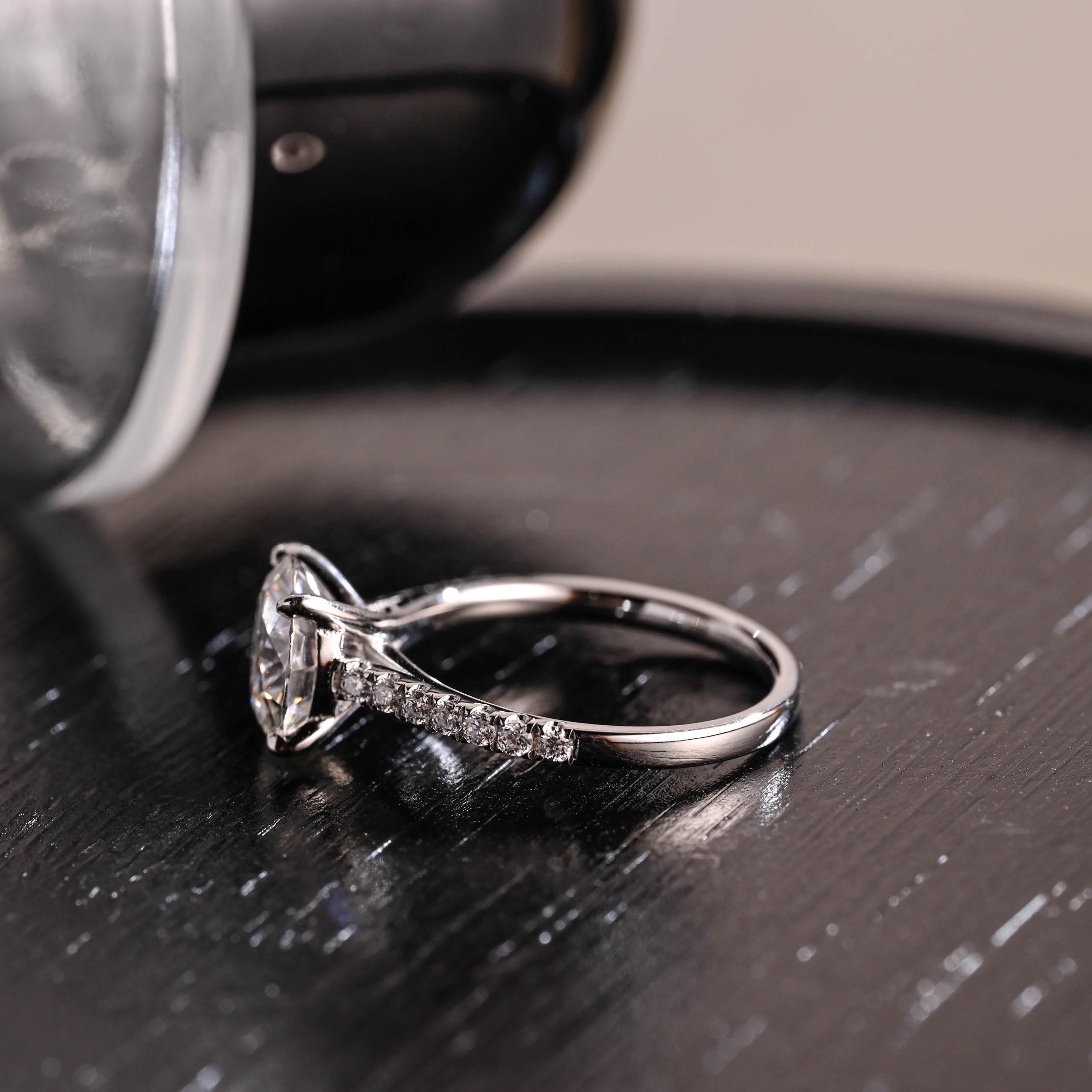 Cathedral band Round Cut Moissanite Engagement Ring, Half Pave Round Cut Moissanite Wedding Ring