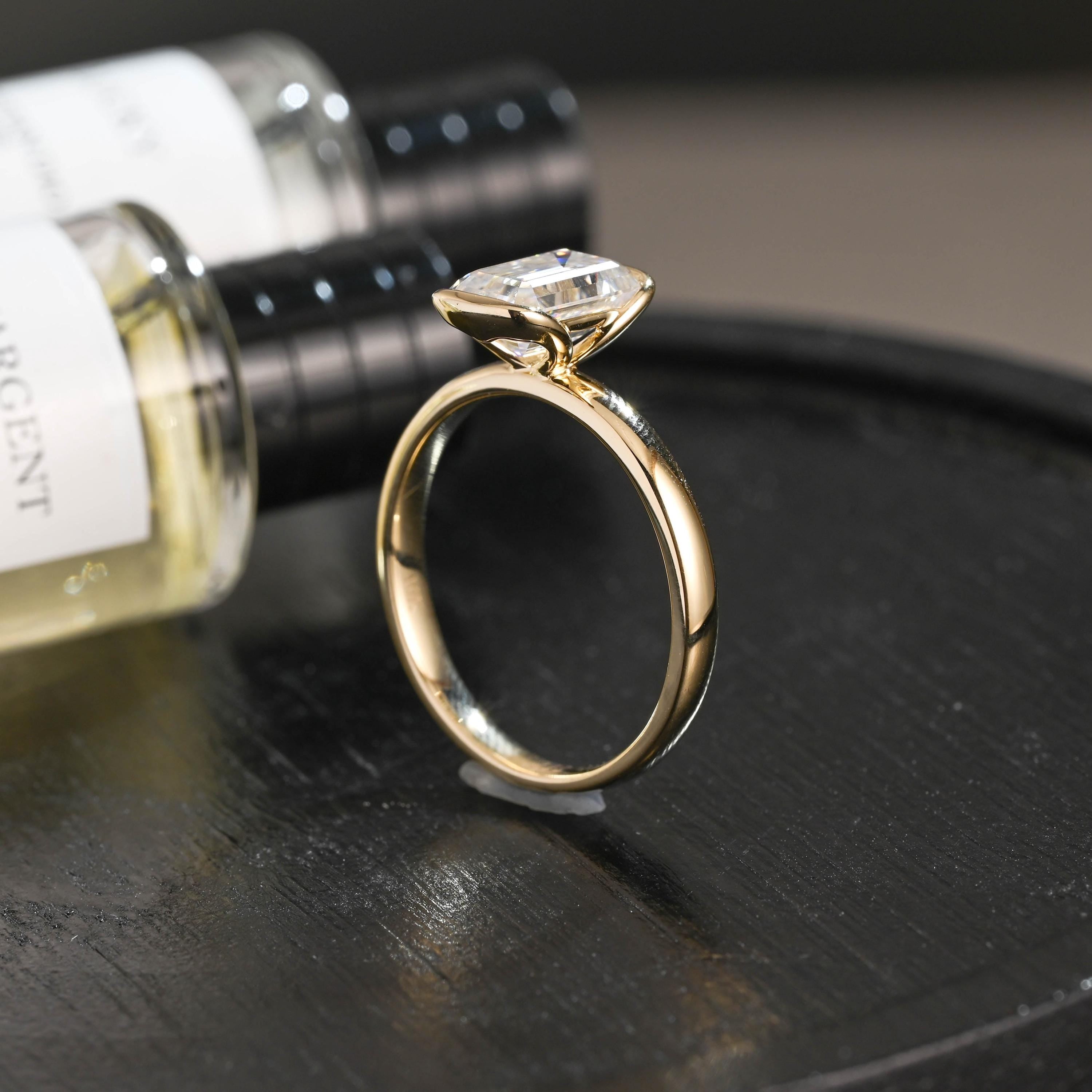 Solid Gold Emerald Cut Moissanite Engagement Ring, Proposal Ring, Promise Ring, Wedding Ring, Anniversary Gift Birthday Gift for Women Wife