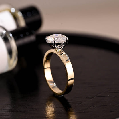 Solid Gold 3mm Width Solitaire Round Cut Moissanite Engagement Ring, Two Tone Ring