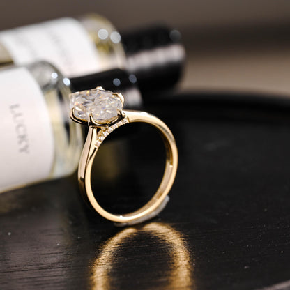 Tulip Marquise Moissanite Engagement Ring, Solid Gold Promise Ring
