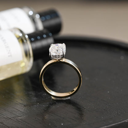 Crushed Ice Cut Elongated Cushion Cut Moissanite Engagement Ring, Solid Gold Cushion Wedding Ring, Hidden Halo Anniversary Moissanite Ring