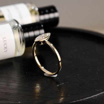 Solid Gold Marquise Cut Moissanite Engagement Ring, Solitaire Bezel Setting Ring