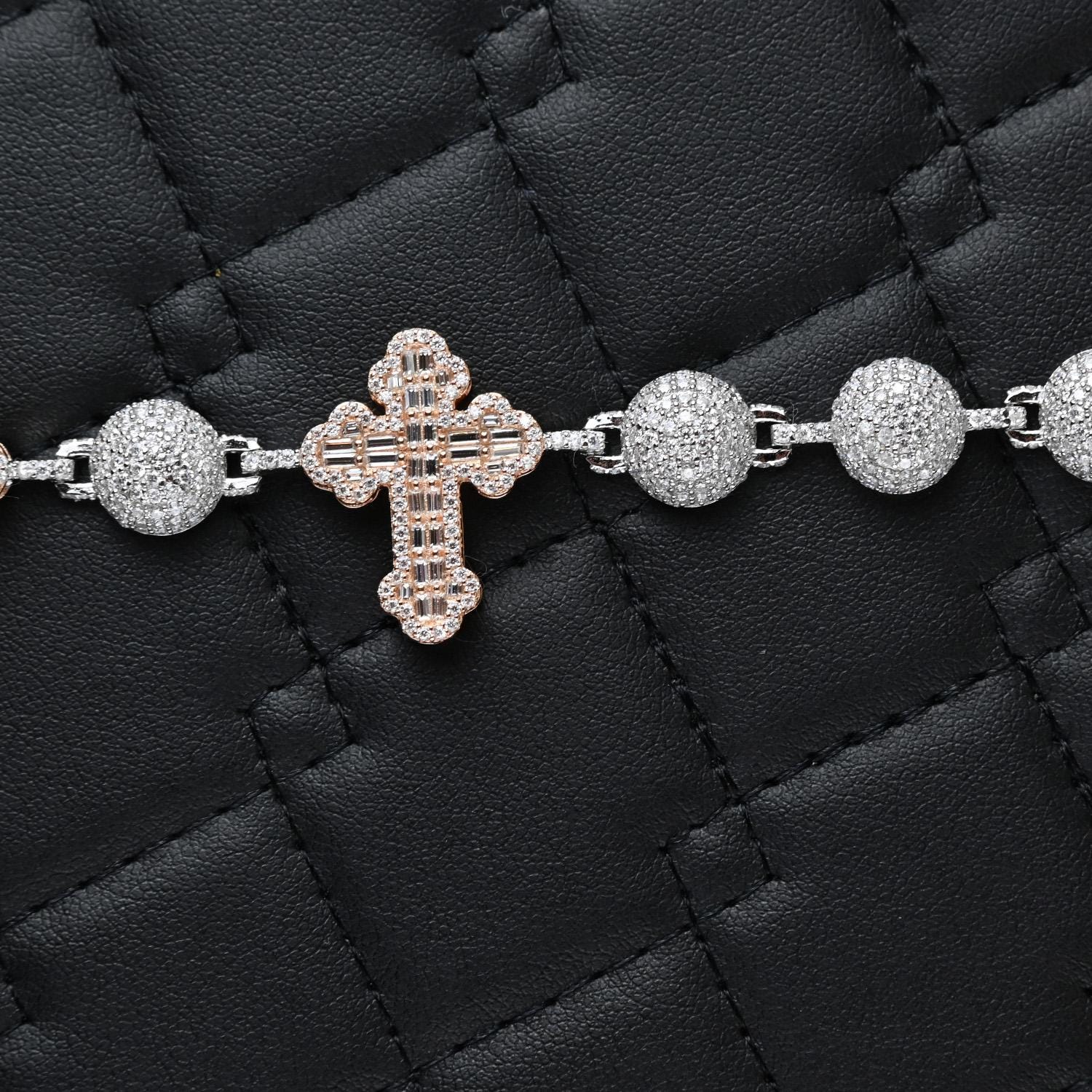 Two-Tone Moissanite Cross Bracelet: 925 Sterling Silver Iced Out Jewelry