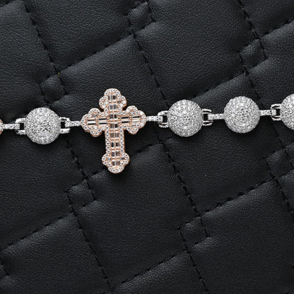 Two-Tone Moissanite Cross Bracelet: 925 Sterling Silver Iced Out Jewelry