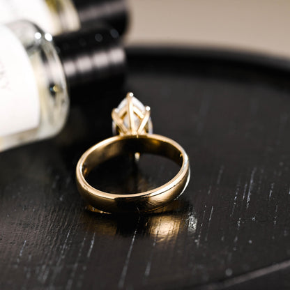 Solid Gold Marquise Moissanite Engagement Ring, 4mm Width Anniversary Ring