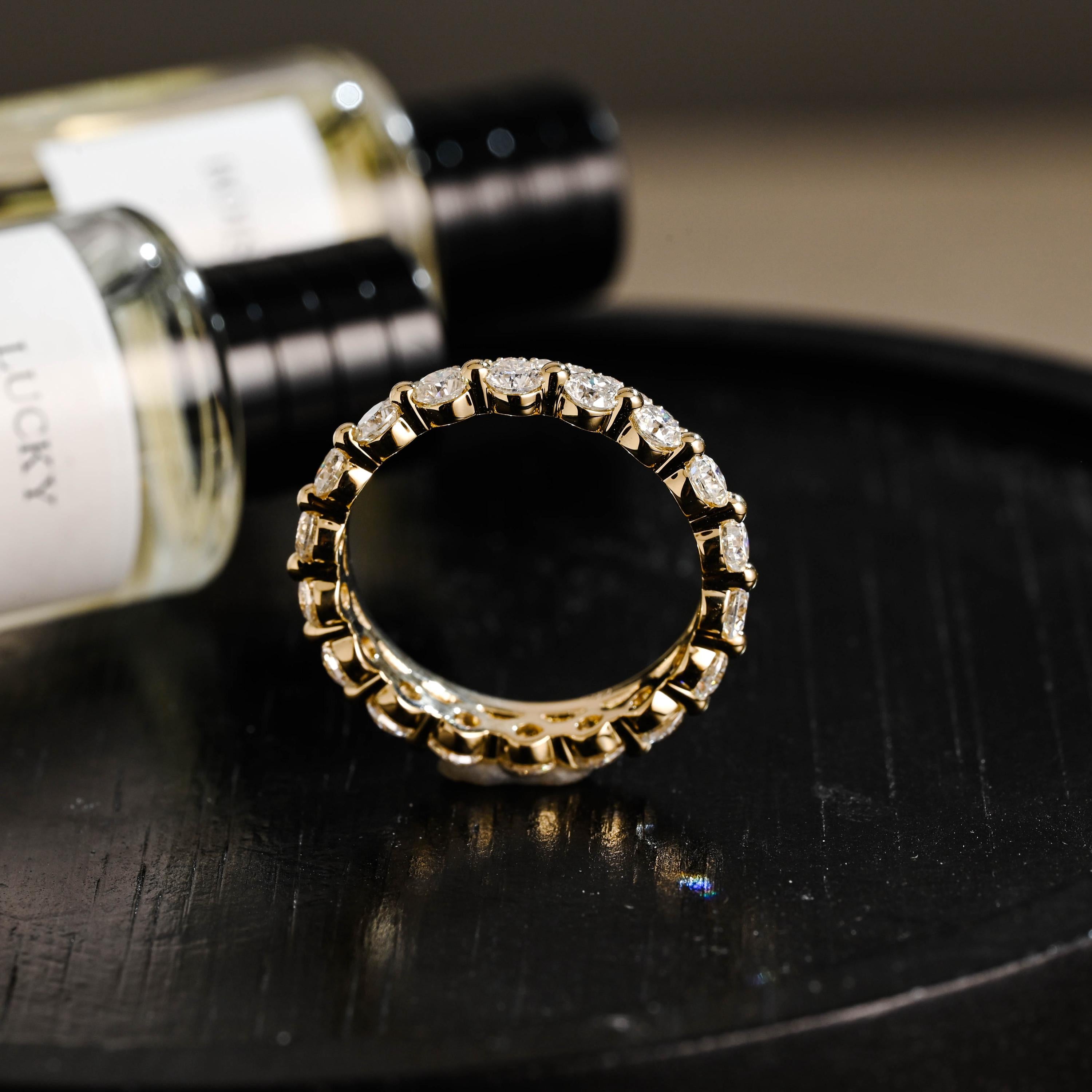 Solid Gold Round Cut Moissanite Wedding Band, Anniversary Ring