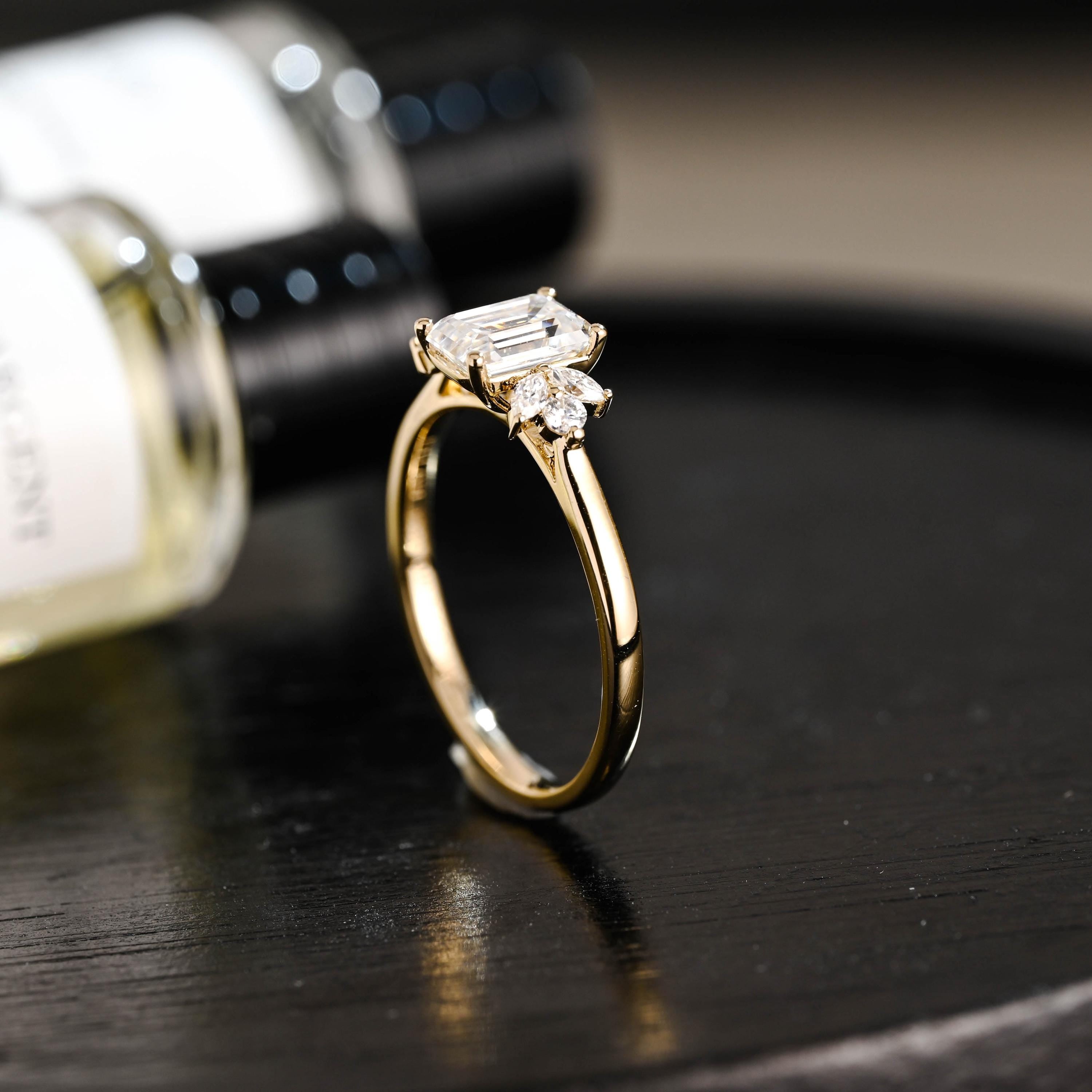 Solid Gold Emerald Cut Moissanite Engagement Ring, Proposal Ring, Promise Ring, Wedding Ring, Anniversary Gift Birthday Gift for Women