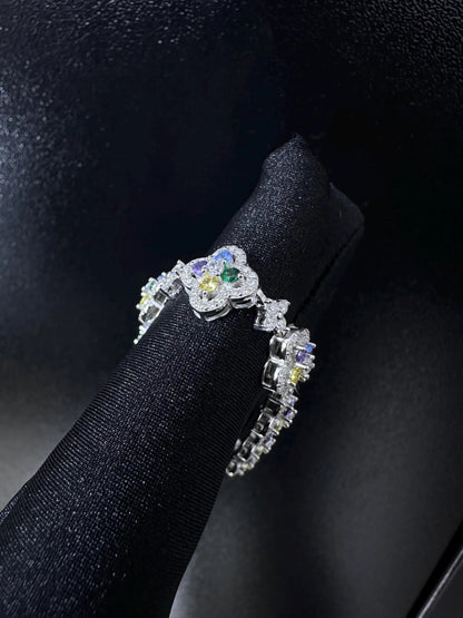 Moissanite Clover Bracelet: Multi-Color Diamond, S925 Sterling Silver, 5.83CTW