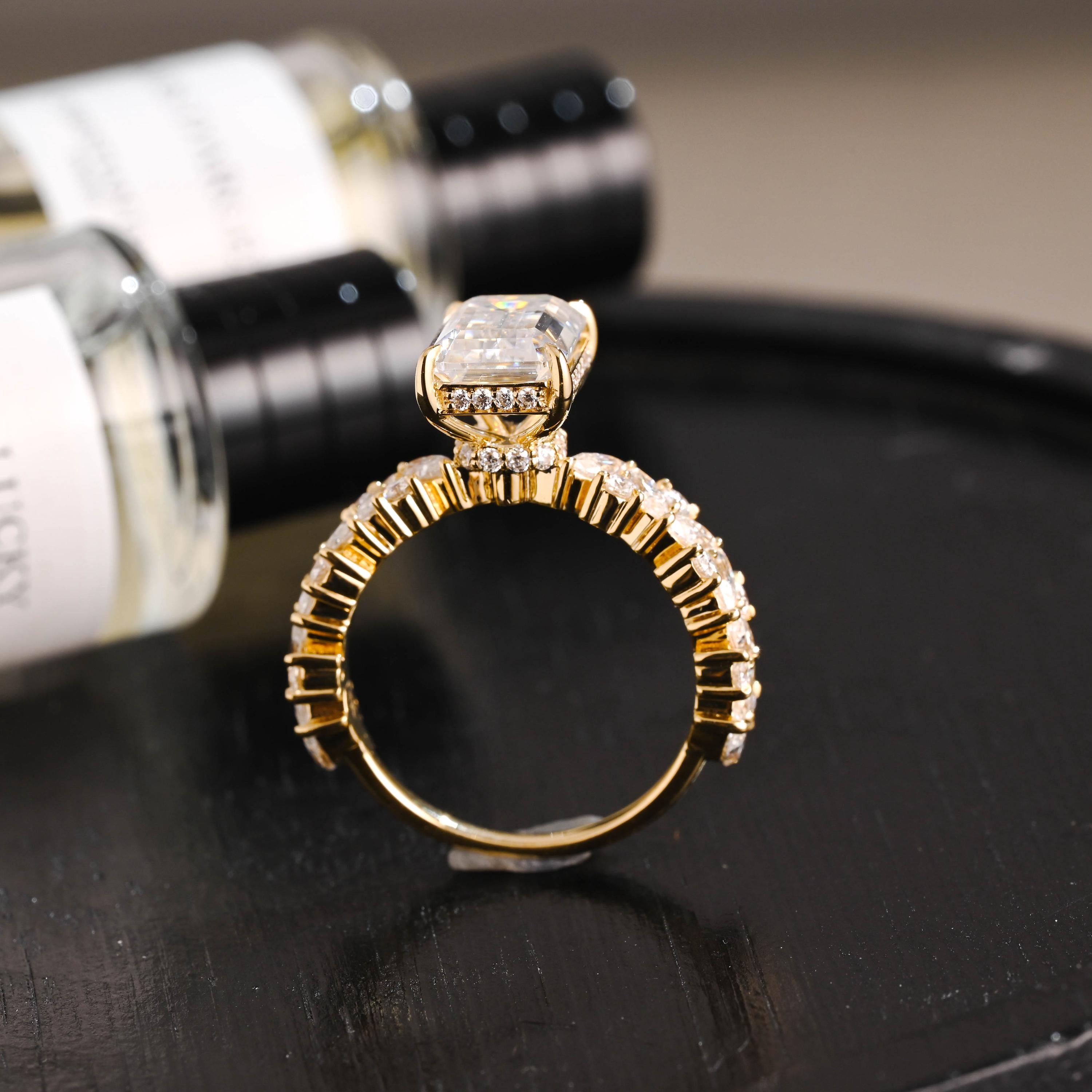 Solid Gold Emerald Cut Moissanite Engagement Ring, Proposal Ring, Promise Ring, Wedding Ring, Anniversary Gift Birthday Gift for Women Wife