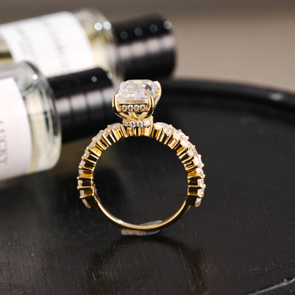 Solid Gold Emerald Cut Moissanite Engagement Ring, Proposal Ring, Promise Ring, Wedding Ring, Anniversary Gift Birthday Gift for Women Wife