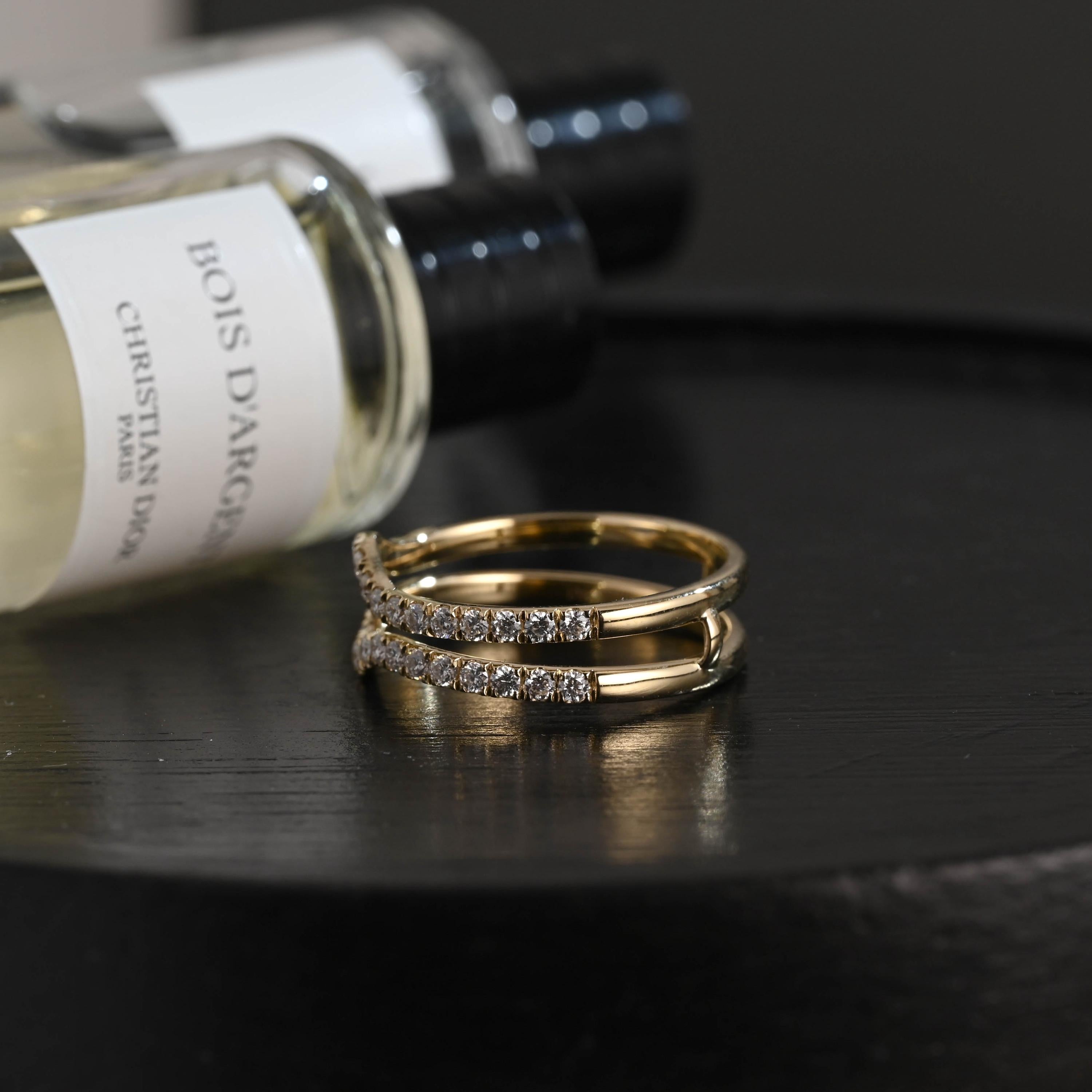 Solid Gold Round Cut Moissanite Wedding Band, Enhancer Matching Ring