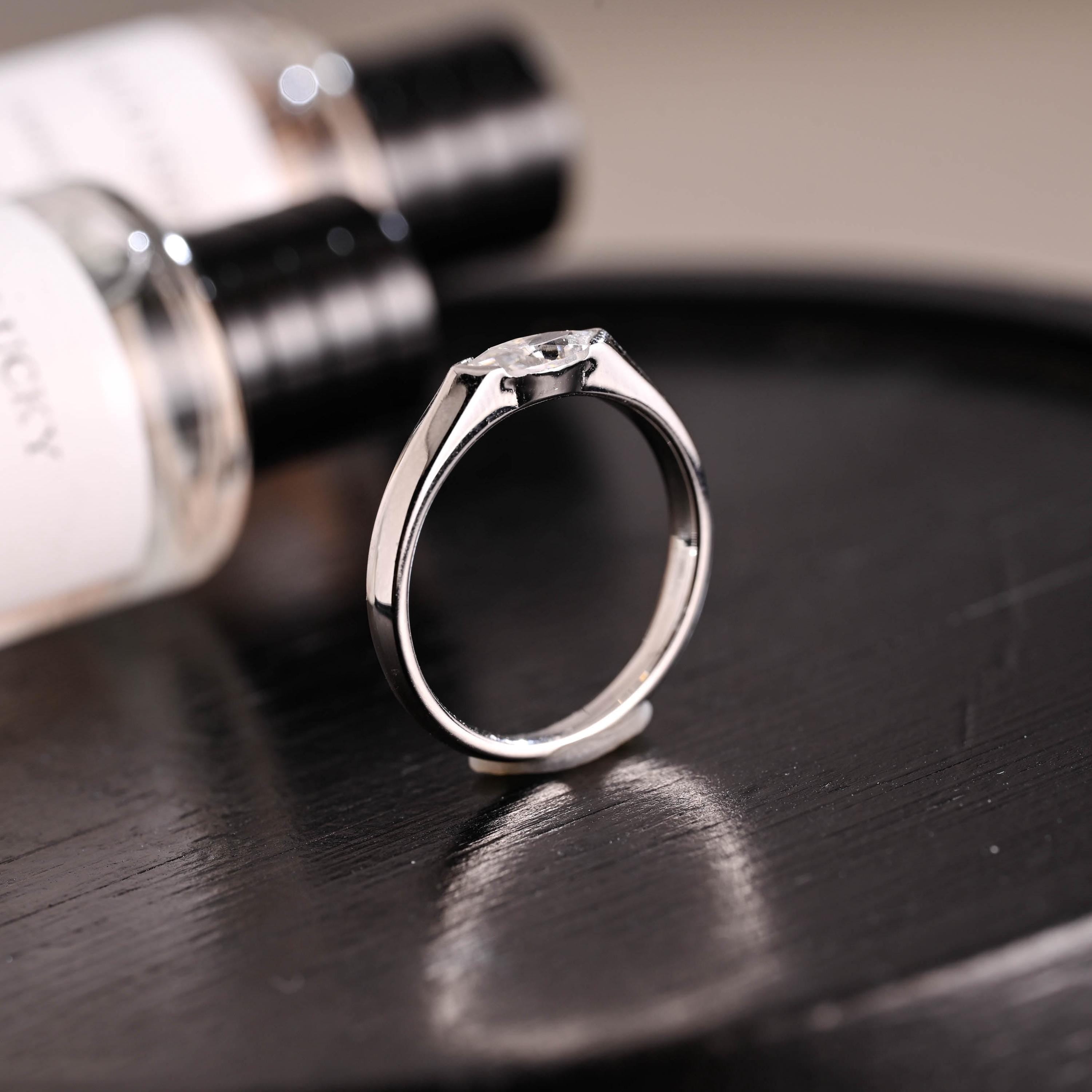 Solid Gold Marquise Moissanite Wedding Band, Matching Ring