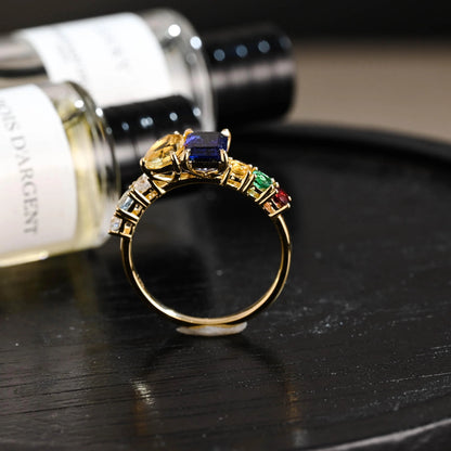 Solid Gold Toi et Moi Emerald Cut Lab Grown Sapphire & Pear Citrine Engagement Ring