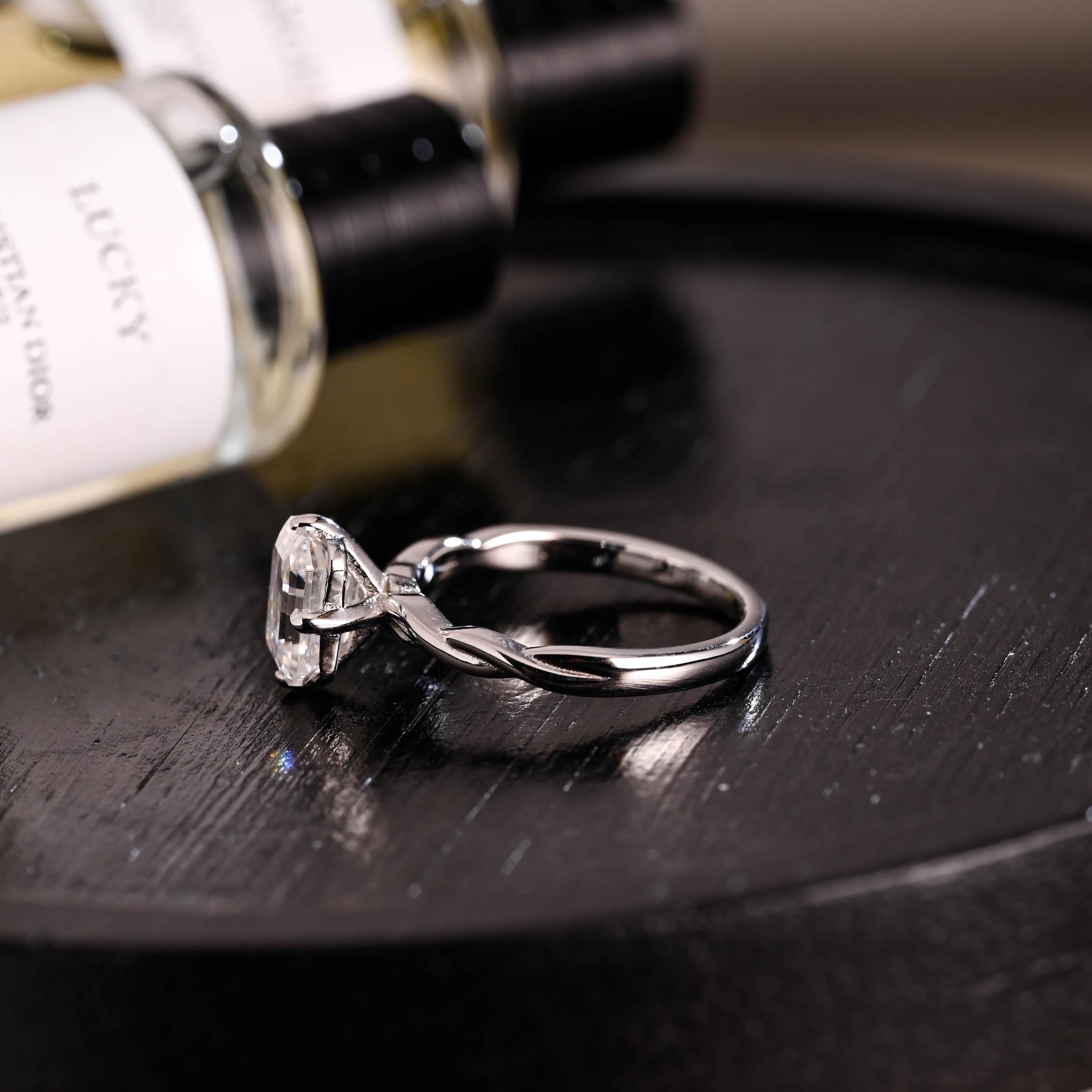 Solid Gold Emerald Cut Moissanite Engagement Ring, Proposal Ring, Promise Ring, Wedding Ring, Anniversary Gift Birthday Gift for Women Wife