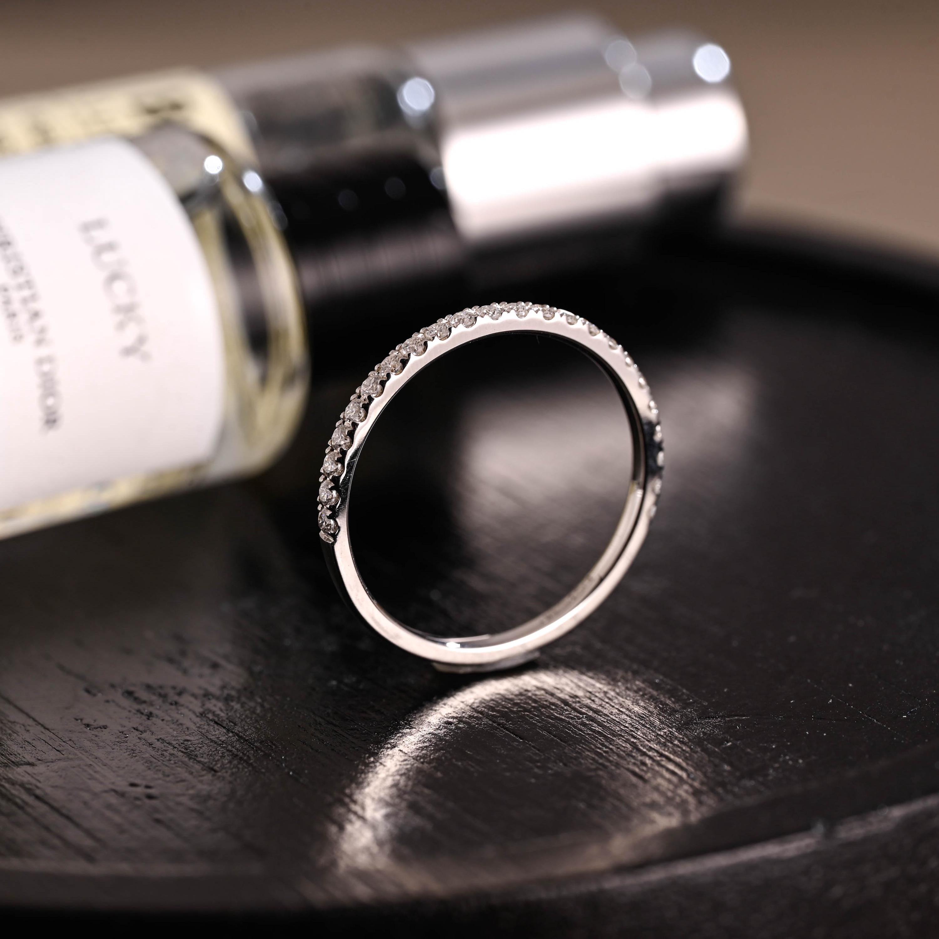Solid Gold Moissanite Wedding Band, Round Cut Anniversary Ring