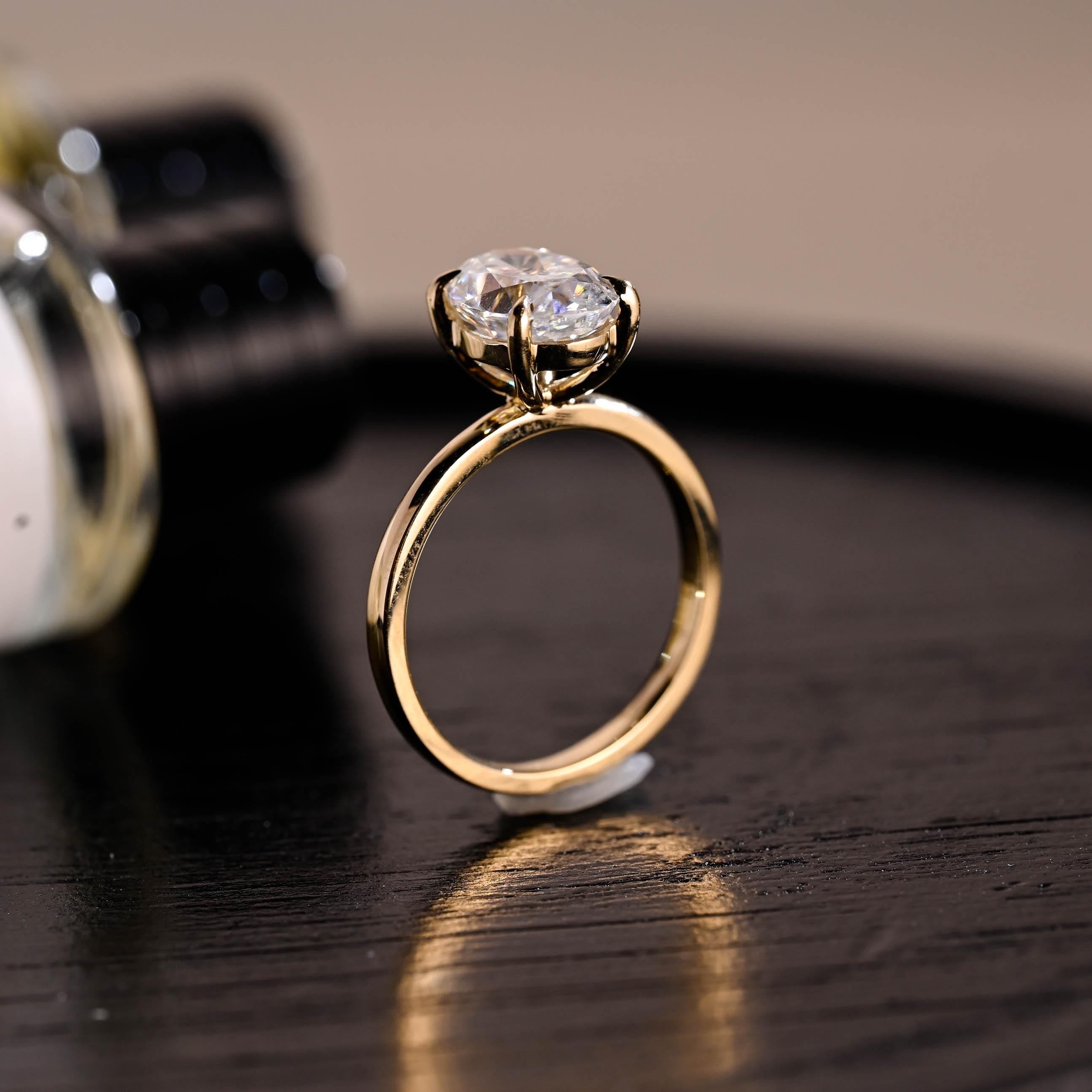 Solid Gold Crushed Ice Oval Cut Moissanite Engagement Ring, Solitaire Wedding Ring