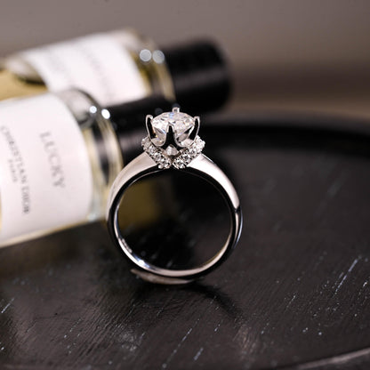 Solid Gold Round Cut Moissanite Engagement Ring, Anniversary Gift Birthday Gift for Women Wife