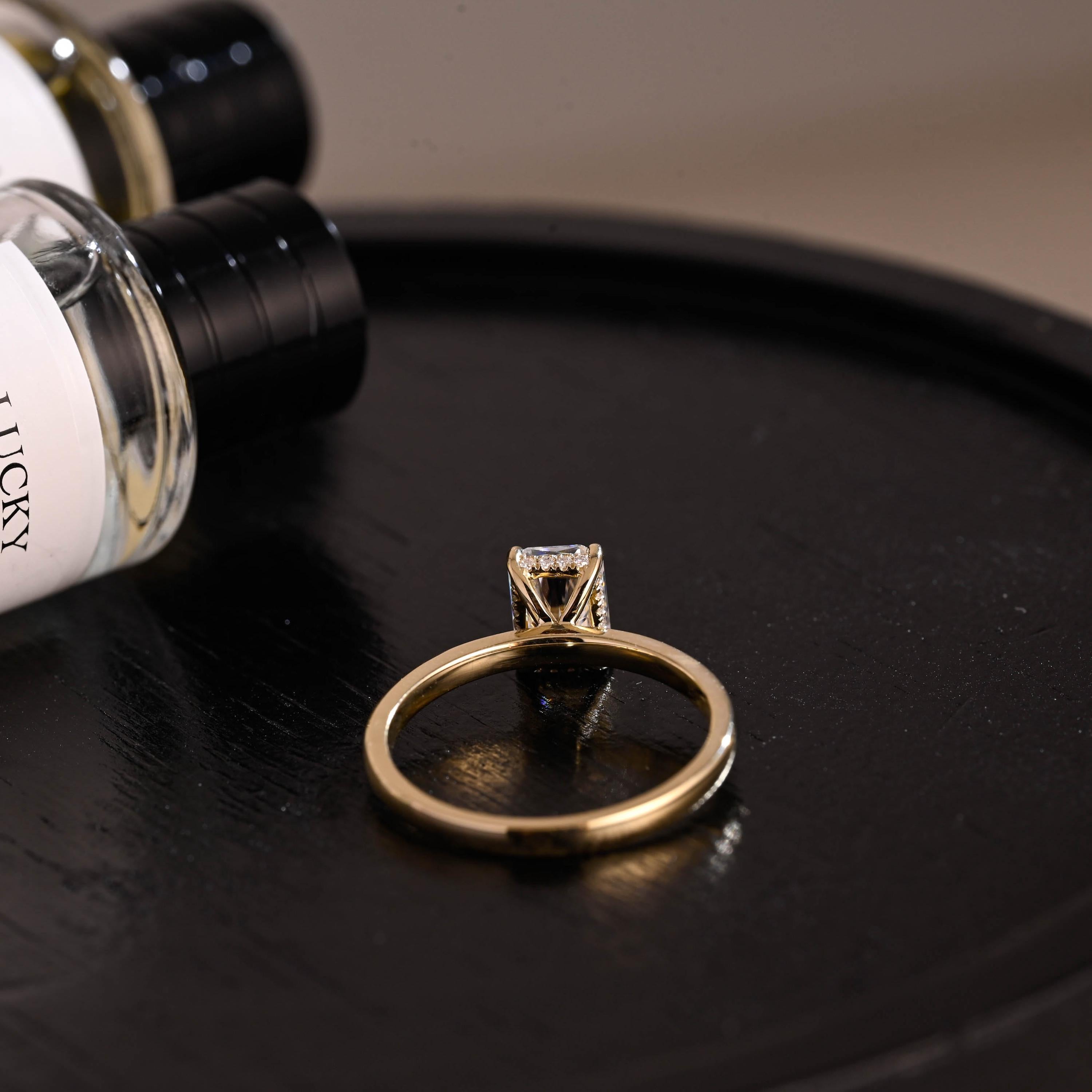 Solid Gold Hidden Halo Radiant Cut Moissanite Engagement Ring, Anniversary Ring for Her
