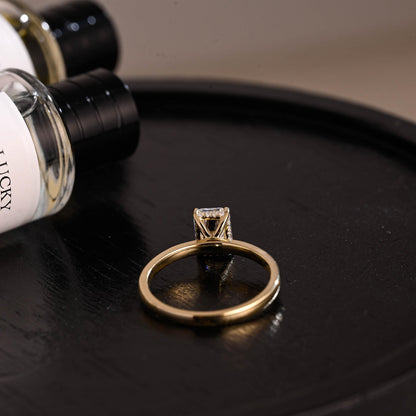 Solid Gold Hidden Halo Radiant Cut Moissanite Engagement Ring, Anniversary Ring for Her