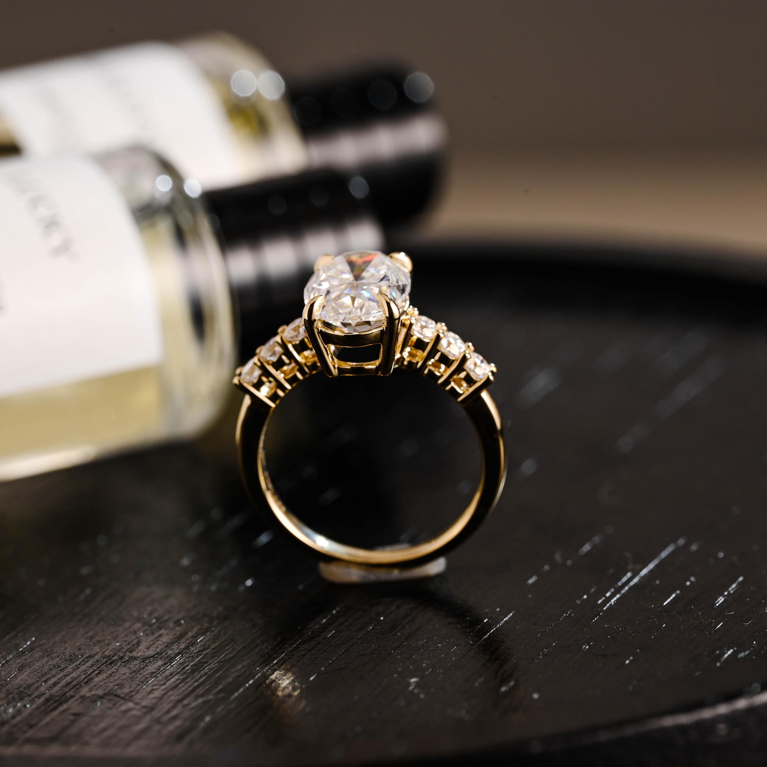 Solid Gold Oval Cut Moissanite Engagement Ring, Anniversary Gift Birthday Gift for Women Wife