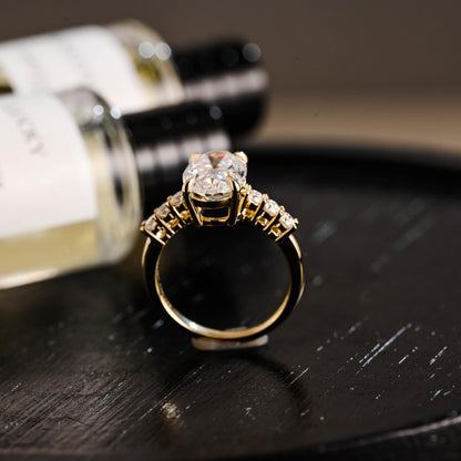 Solid Gold Oval Cut Moissanite Engagement Ring, Anniversary Gift Birthday Gift for Women Wife