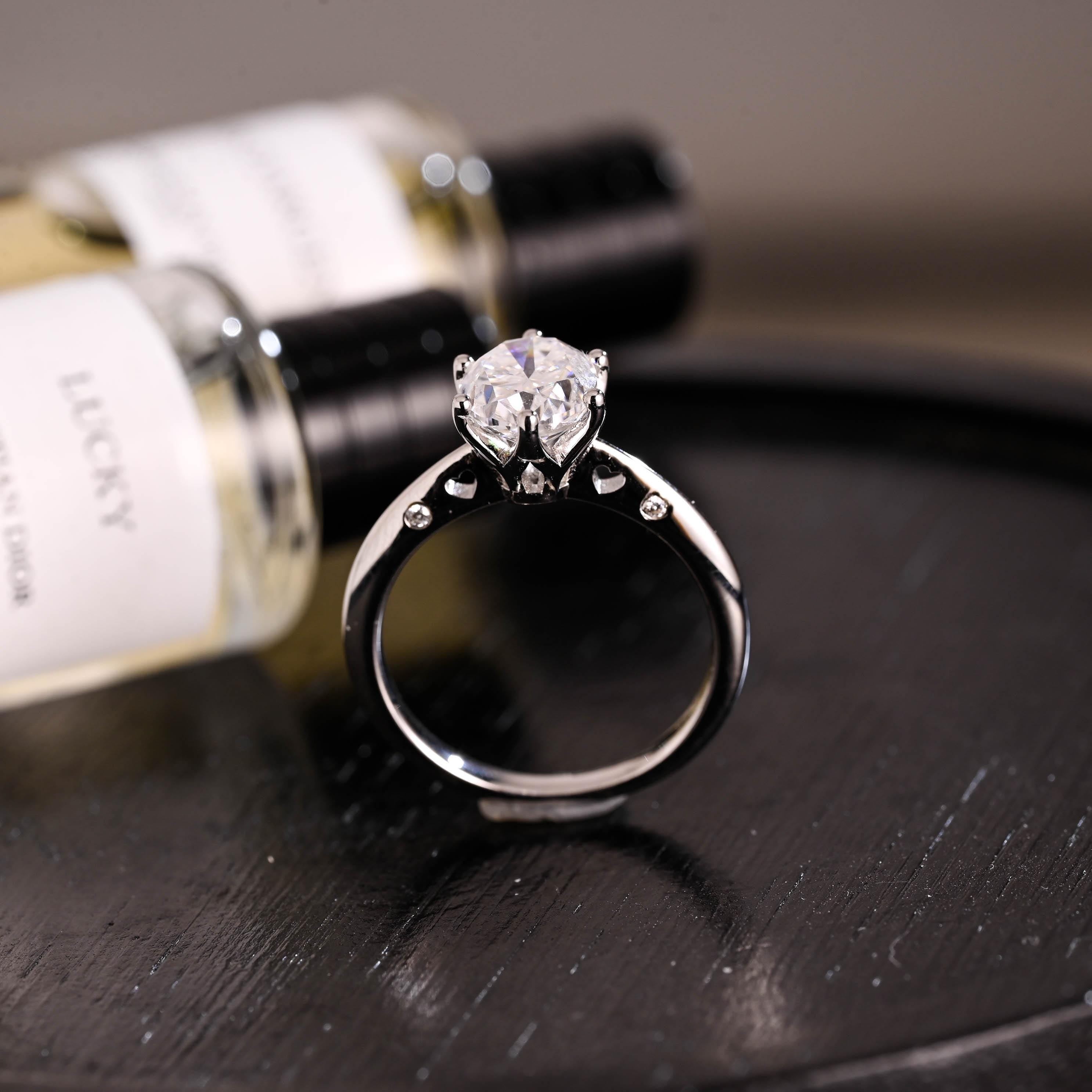 Solid Gold Oval Cut Moissanite Engagement Ring, Anniversary Gift for Women
