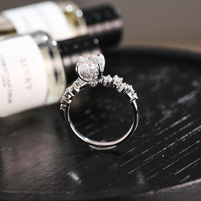 Solid Gold Oval Cut Moissanite Engagement Ring, Anniversary Gift Birthday Gift for Women Wife