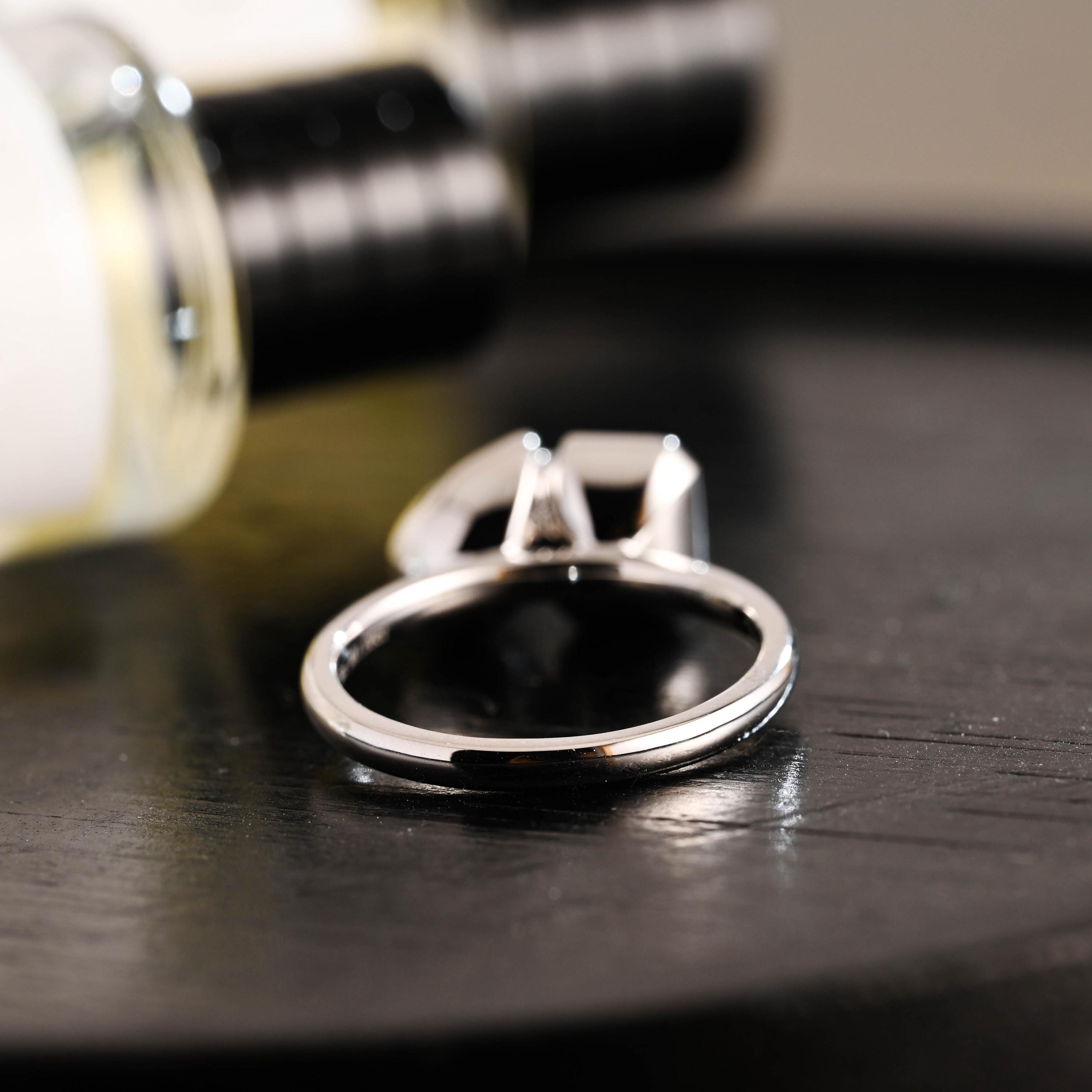 Bezel Solid Gold Emerald Cut Lab Grown Sapphire & Pear Cut Moissanite Toi et Moi Engagement Ring