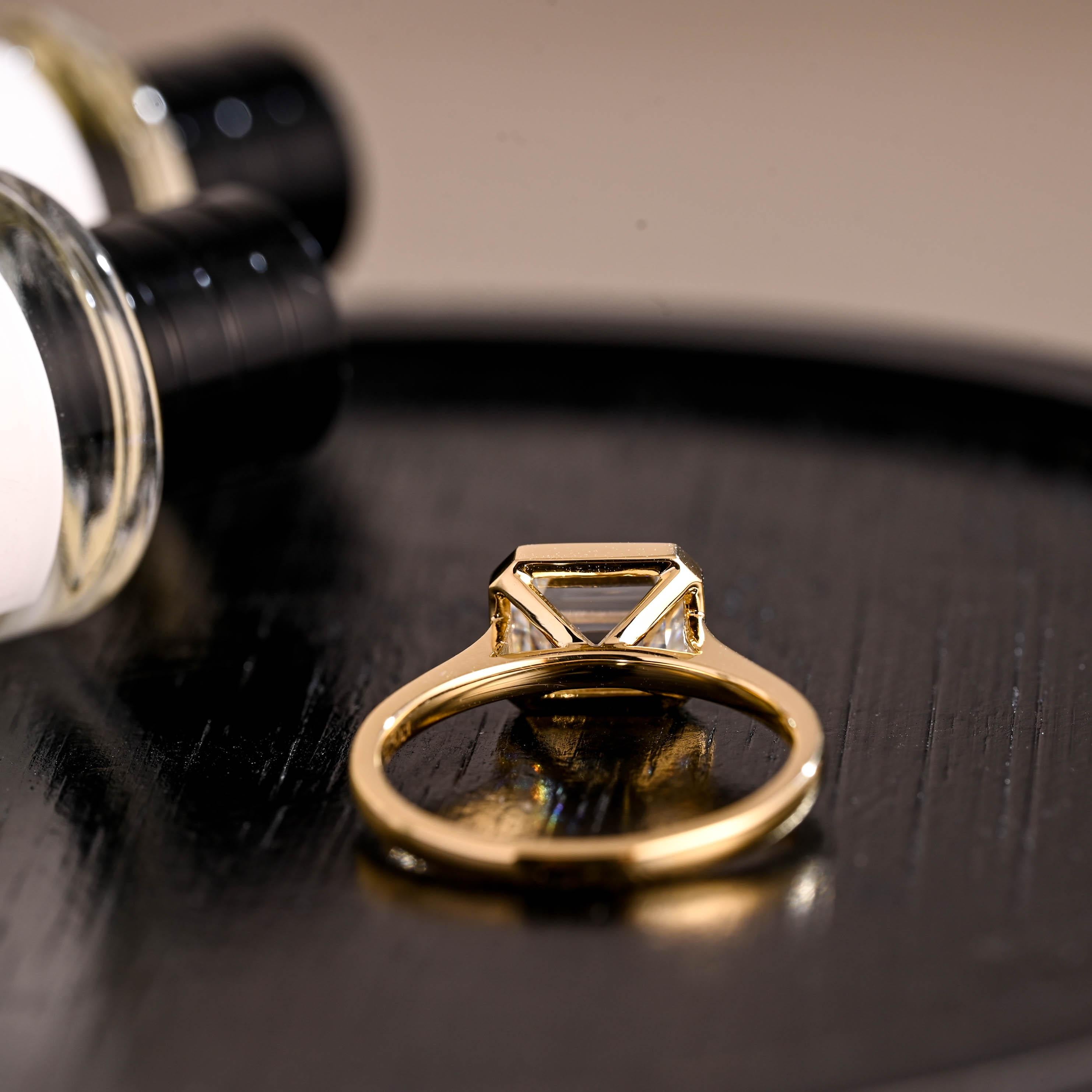 Solid Gold Emerald Cut Moissanite Engagement Ring, East to West Solitaire Ring, Gift for Her