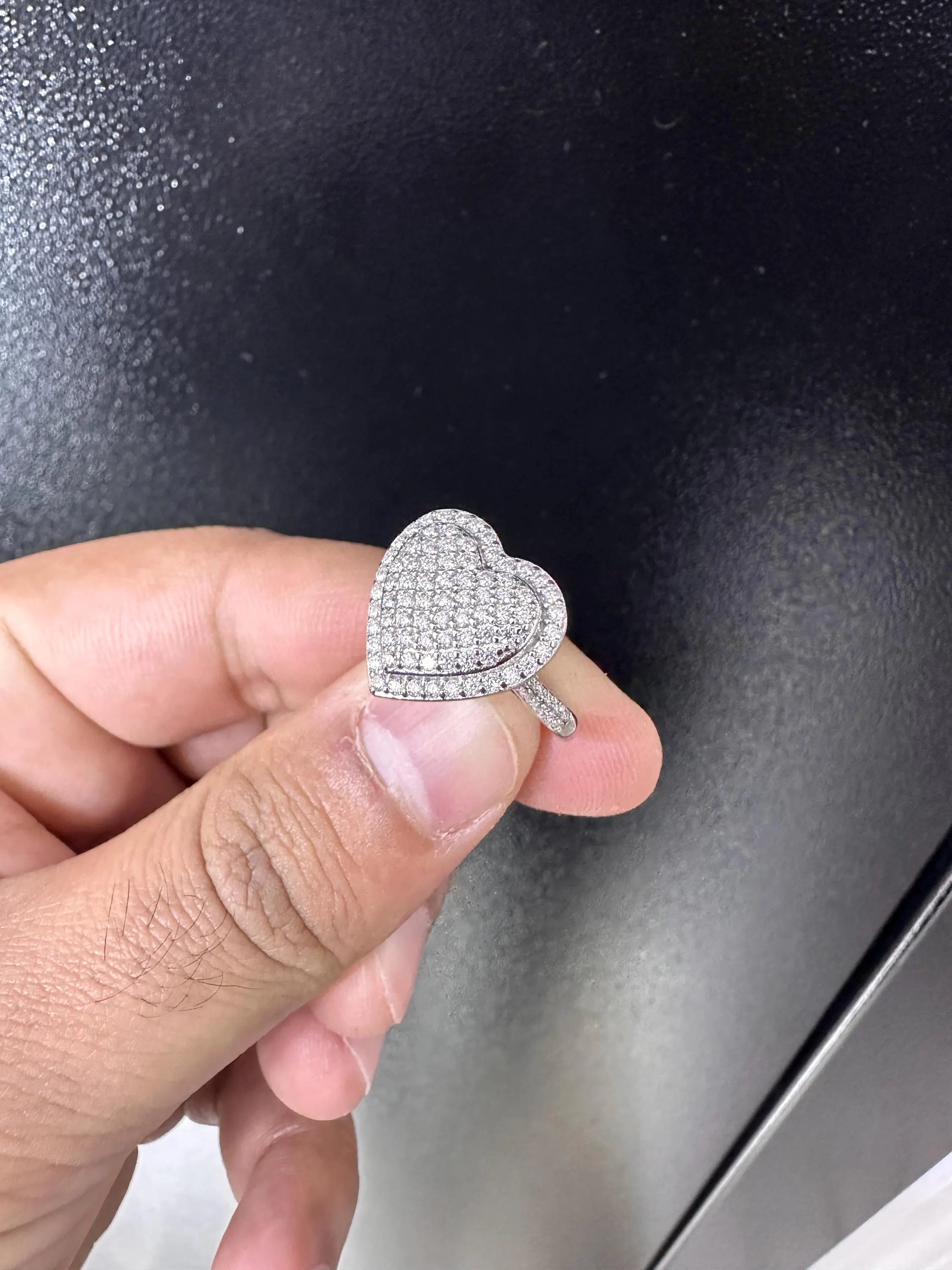Moissanite Heart Ring: Sterling Silver Iced-Out Pinky Bling Pave Engagement Ring