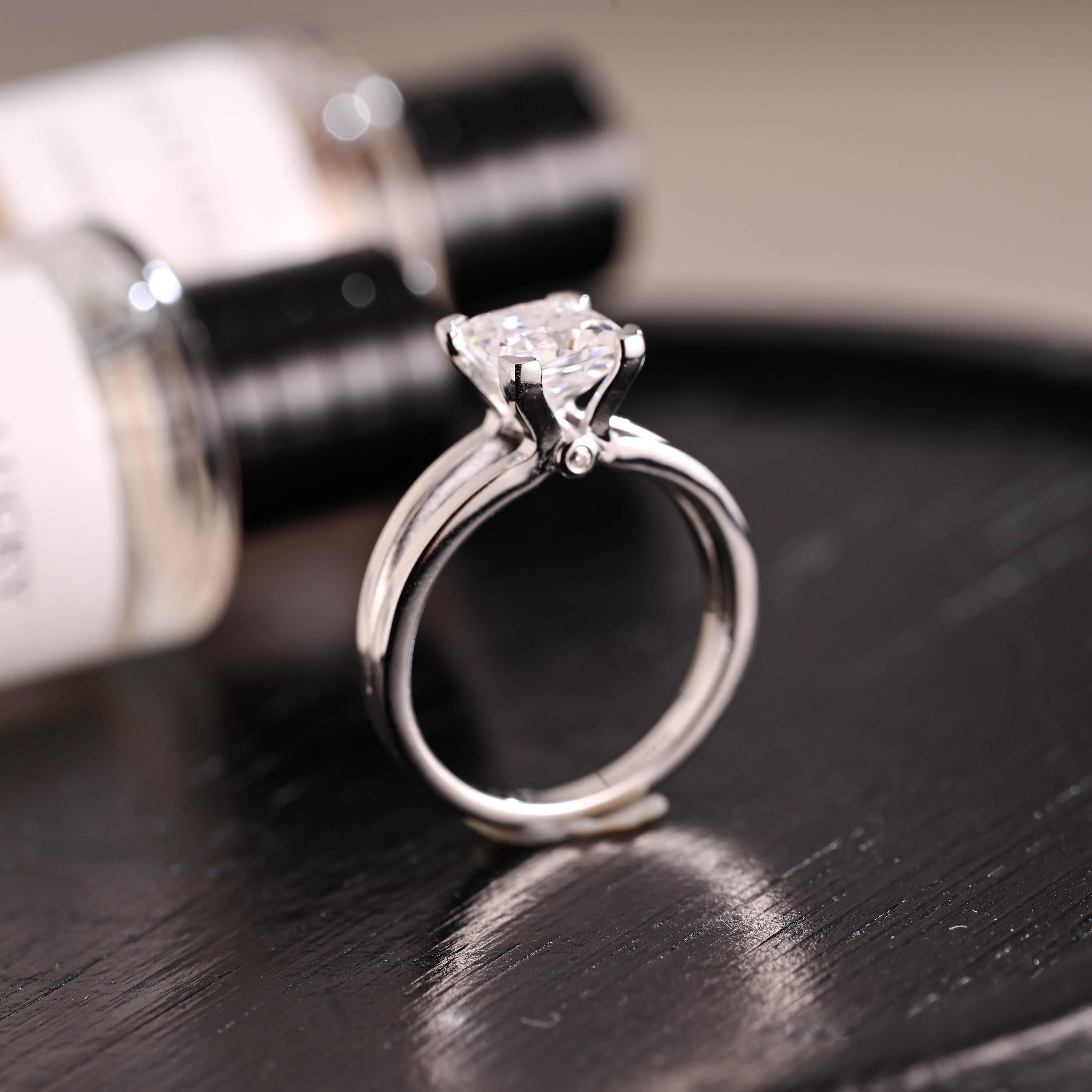 Solid Gold Princess Cut Moissanite Engagement Ring, Anniversary Gift Birthday Gift for Women Wife