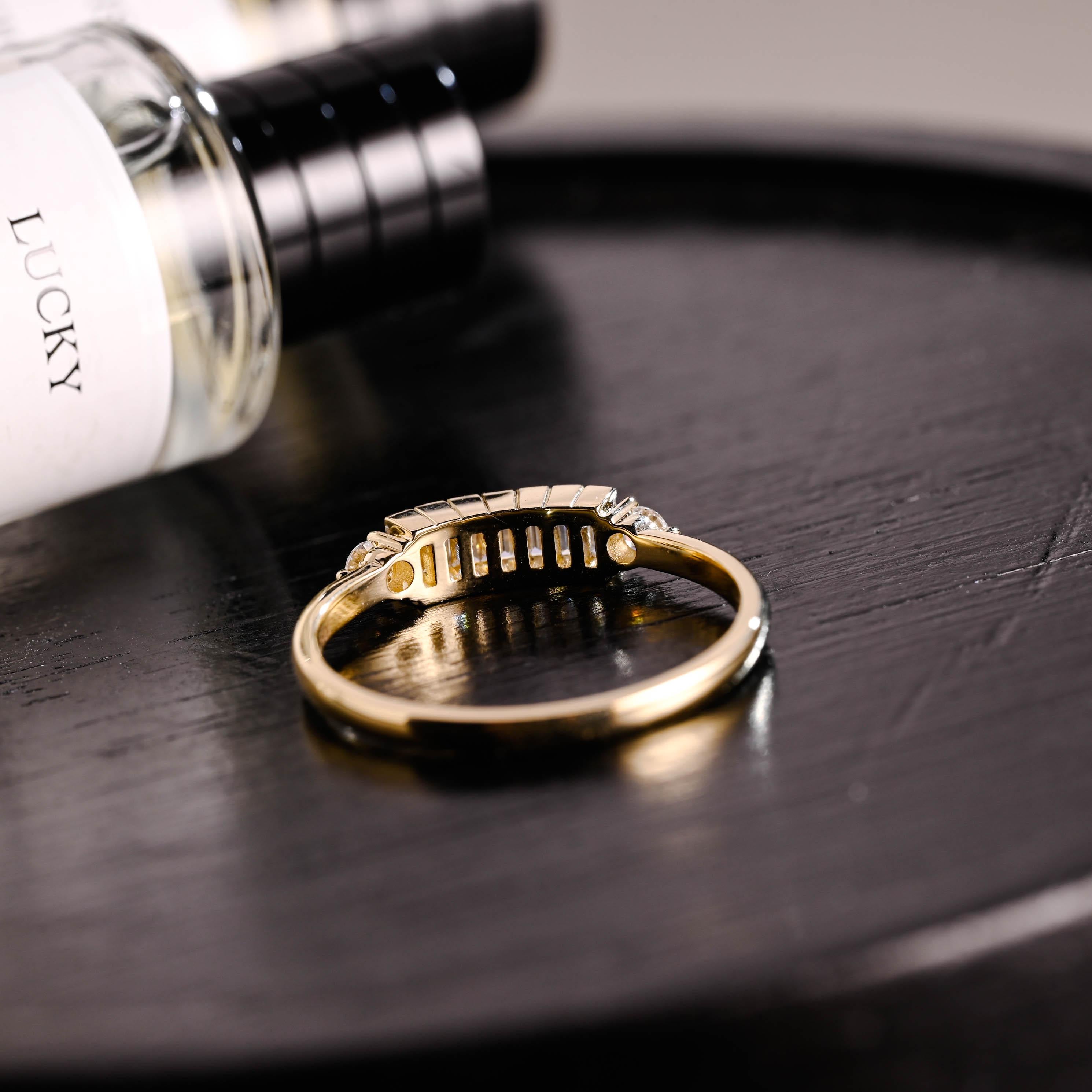 Solid Gold Baguette Moissanite Wedding Band, Half Eternity Ring