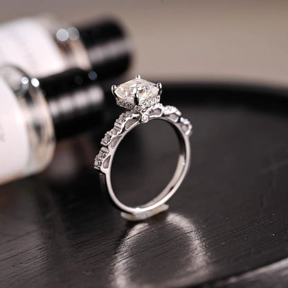Solid Gold Hidden Halo Asscher Cut Moissanite Engagement Ring, Anniversary Gift for Women Wife