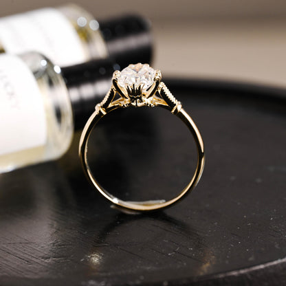Solid Gold Oval Cut Moissanite Engagement Ring, Anniversary Gift Birthday Gift for Women Wife